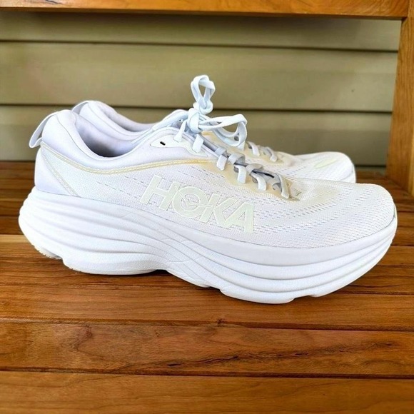 Hoka One One Shoes - Hoka One One White Bondi 8 Trainers Womens Size 11 EU 44 Athletic Running Shoes